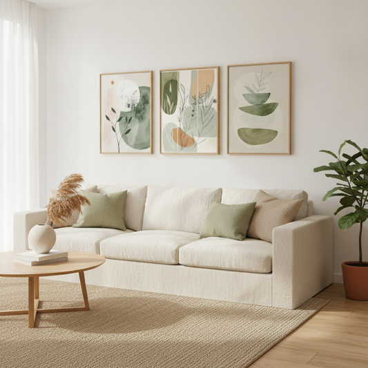 Botanical Boho Wall Art Set, Earthy Floral Abstract Plant Prints