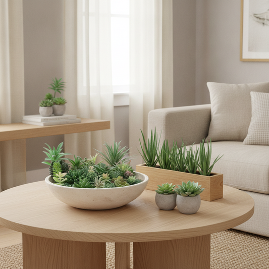 Green Flocked Artificial Succulents, Faux Plant Picks for Decor