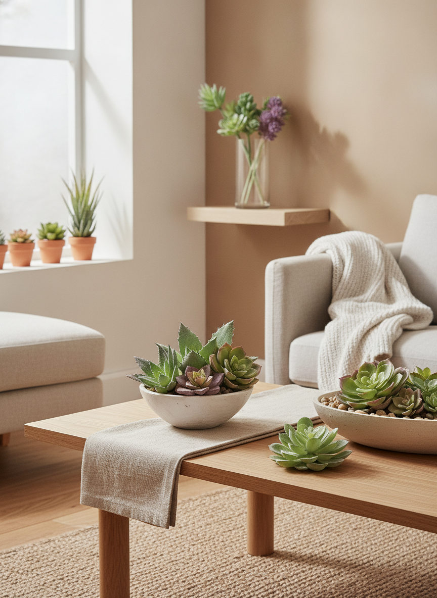 Double-Flocked Artificial Succulents, Realistic Faux Plant Picks