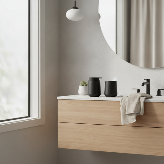 2-Piece Bathroom Set Matte Black Soap Dispenser & Tumbler Cup