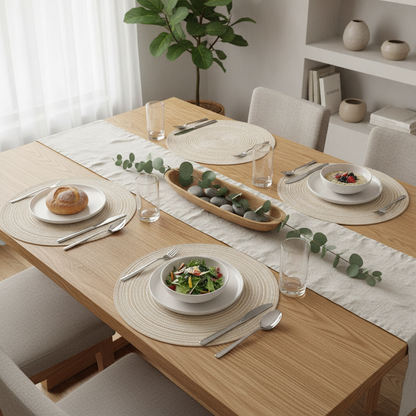 Round Braided Placemats Set of 6 — Washable Woven Table Mats