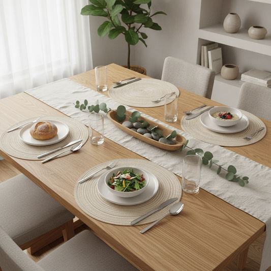 Round Braided Placemats Set of 6 — Washable Woven Table Mats