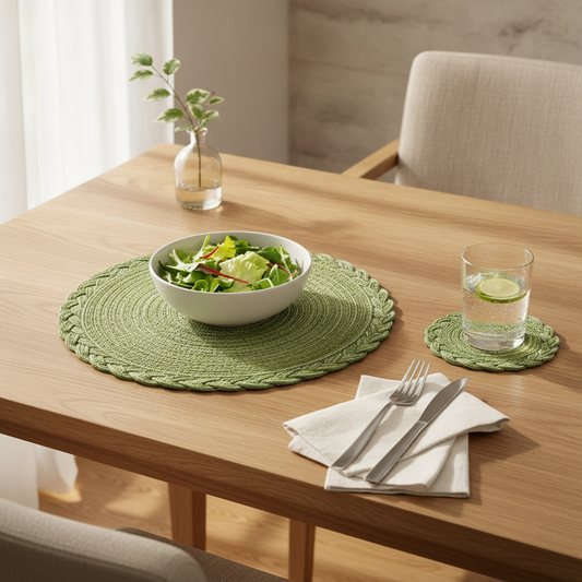 Woven Round Placemats with Coasters — Heat-Insulating Table Mats