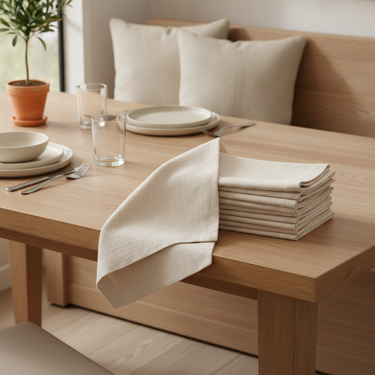 Set of 12 Linen Cotton Dinner Napkins — Natural Reusable Cloth Set
