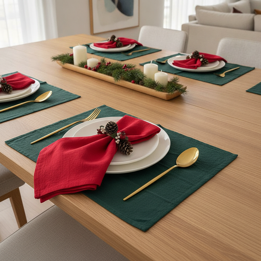 Set of 6 Cotton Cloth Napkins — Holiday Christmas Dinner Linens