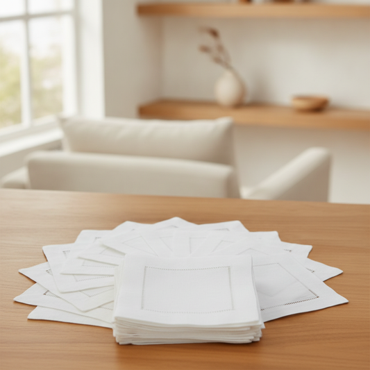 Set of 12 Hemstitch Cocktail Napkins — Linen Party & Wedding Cloth