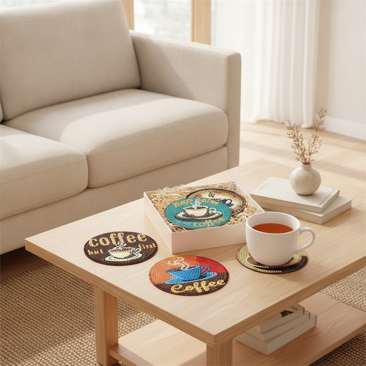 Coffee Diamond Painting Coaster Set - 8 DIY Drink Coasters