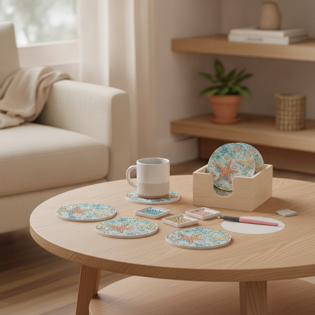 Ocean Diamond Painting Coaster Set - 8 DIY Coasters with Holder
