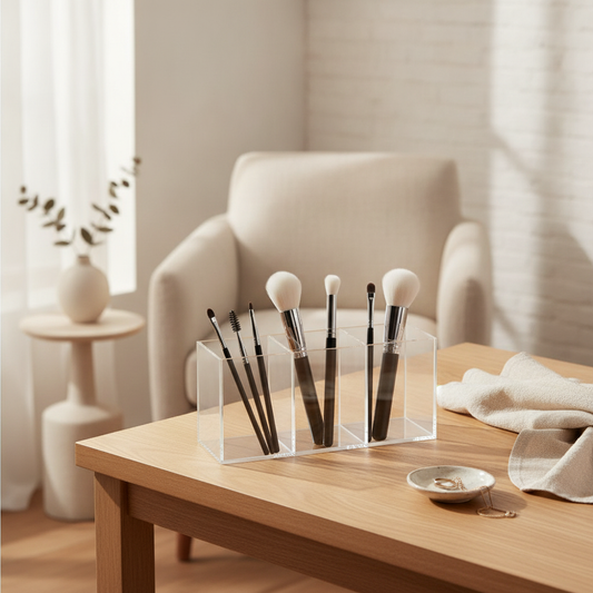 Clear Acrylic Makeup Brush Holder, 3-Slot Cosmetic Organizer