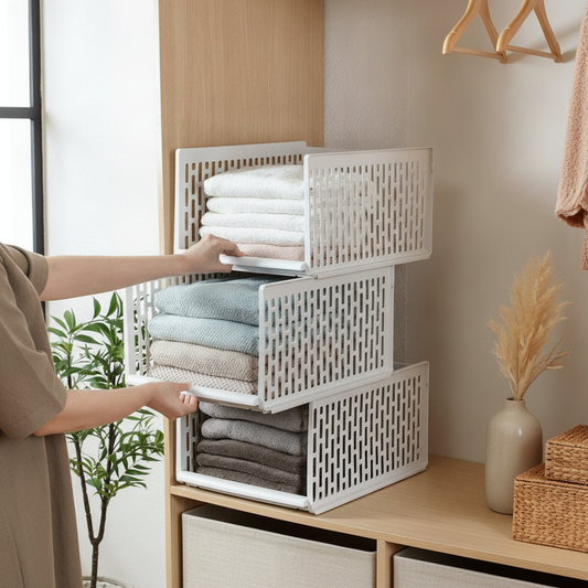 Stackable Closet Drawer Organizer Basket, Slide-Out Storage