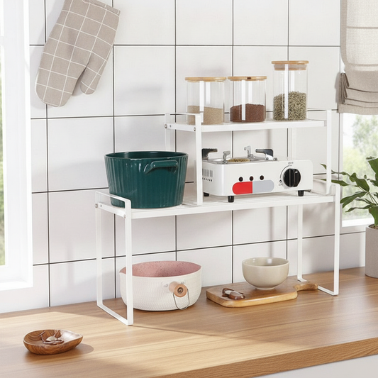 Steel Cabinet Shelf Rack, Stackable Kitchen Counter Organizer