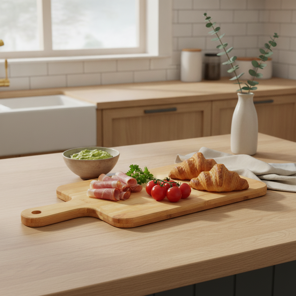 Bamboo Cutting Board with Handle — Large Wooden Serving & Chopping Board for Kitchen