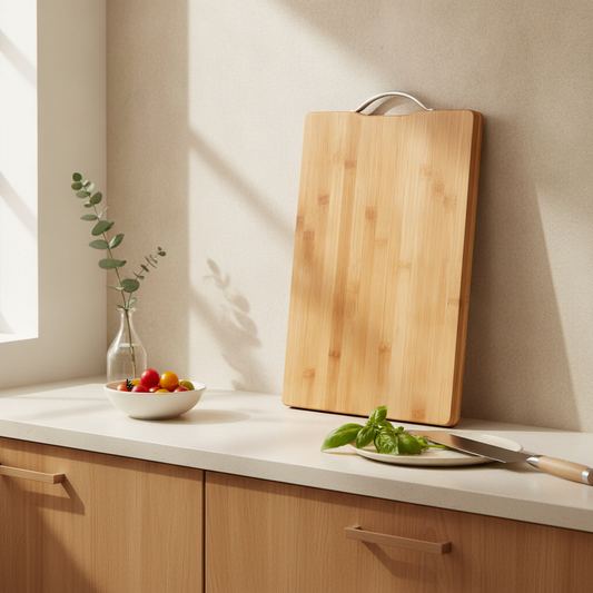 Large Rectangular Bamboo Cutting Board with Steel Handle for Kitchen