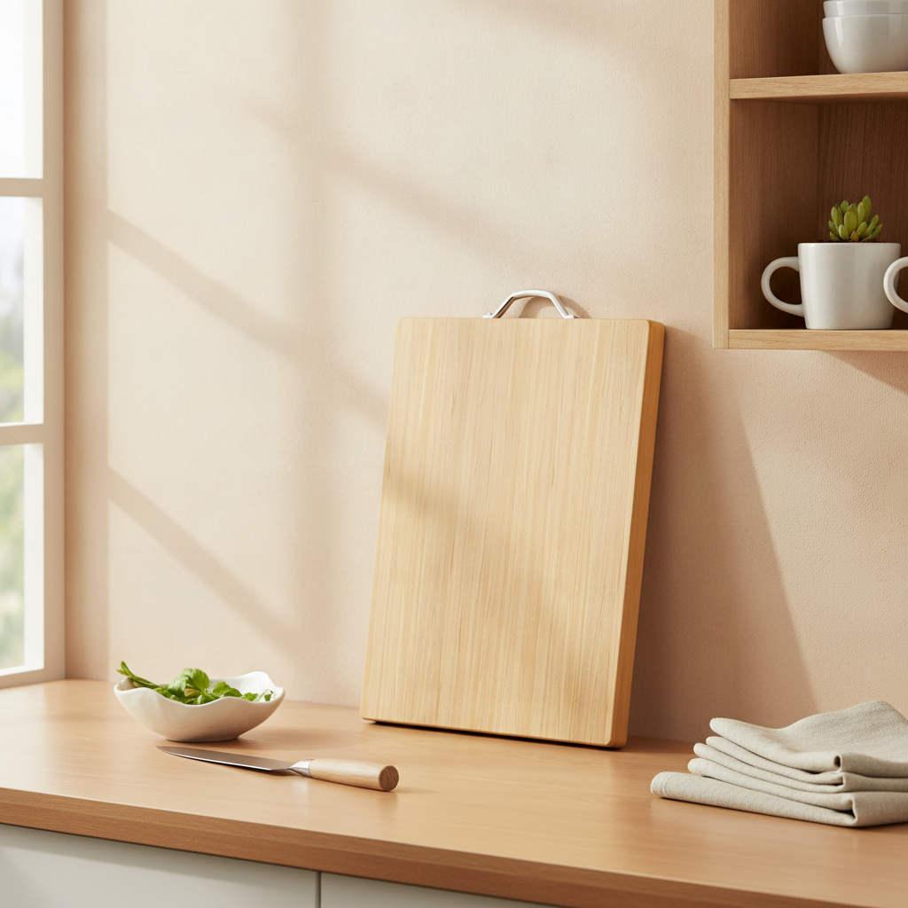 Thick Double-Sided Bamboo Cutting Board with Steel Handle for Kitchen
