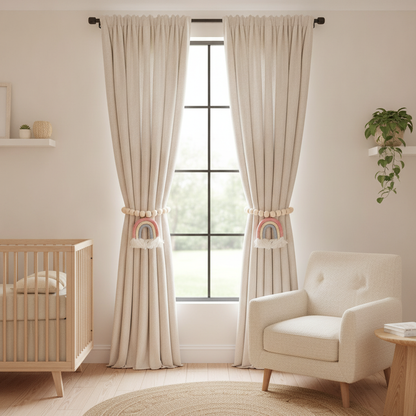 Wooden Beaded Curtain Tiebacks Set of 2 Boho Rainbow Tassel