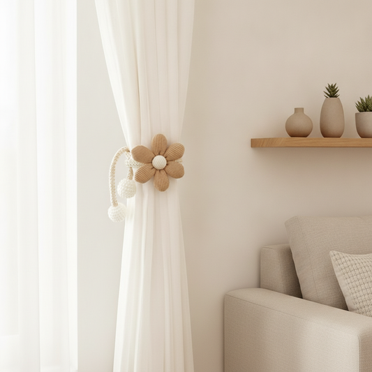Daisy Flower Magnetic Curtain Tiebacks with Pearl Tassel (Set)