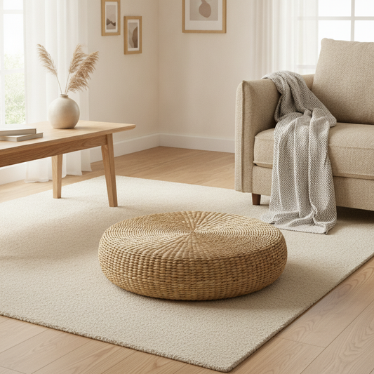 Handwoven Straw Round Floor Pouf — Tatami Meditation Cushion 40cm