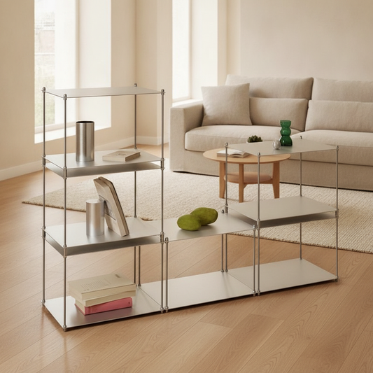 Modular Stainless Steel Shelf — Minimalist Stackable Cube Storage