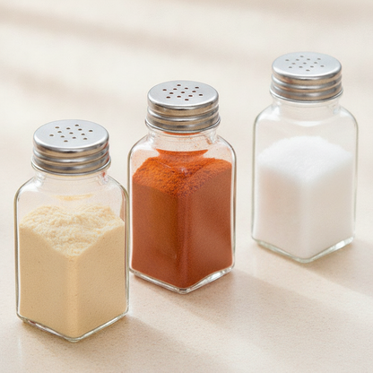 Glass Spice Shaker Bottles — Stainless Steel Lids for Salt, Pepper & BBQ Seasoning Kitchen Storage