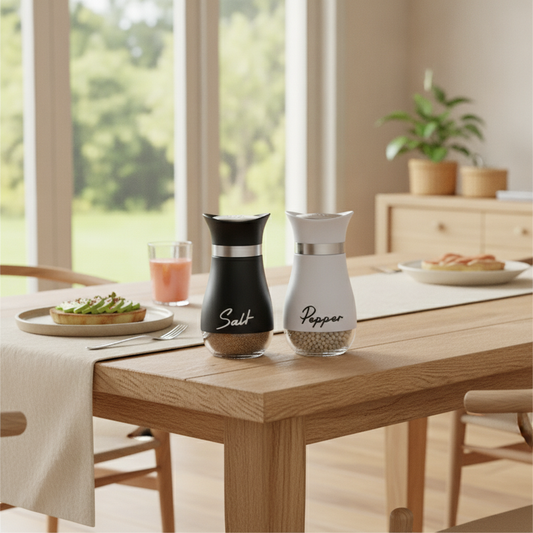 Glass Salt & Pepper Shaker Set — Bottles with Stainless Steel Accents for Kitchen & Dining