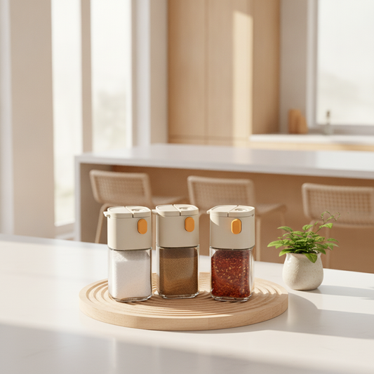 Press-Top Salt & Spice Shaker — Glass Seasoning Dispenser for Kitchen Countertop & Table