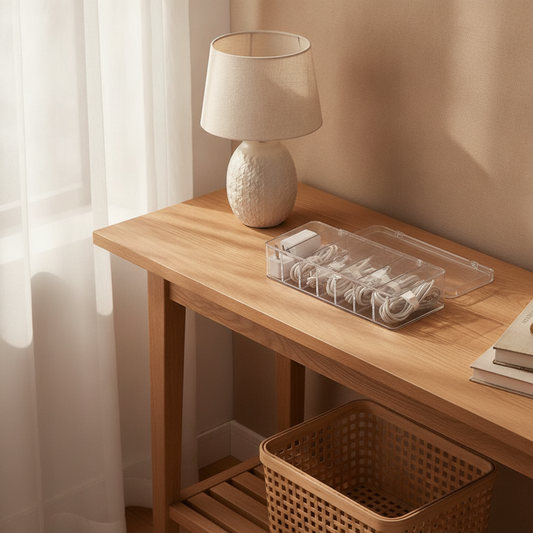 Clear Cable Storage Box, Compartment Cord Organizer with Lid