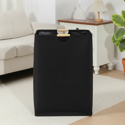 Large Foldable Laundry Hamper with Wooden Handles, Tall Storage Basket