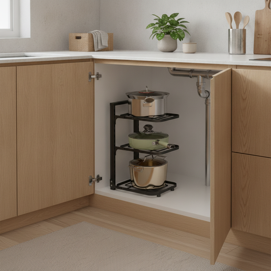 Adjustable Pot and Pan Organizer Rack, Heavy-Duty Under-Cabinet Stand