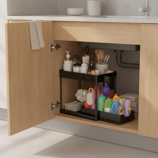 2-Tier Under-Sink Organizer with Sliding Drawer, Cabinet Storage Rack