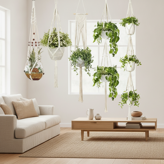 Handmade Macrame Plant Hanger — Boho Hanging Flower Pot Holder for Indoor & Outdoor Decor