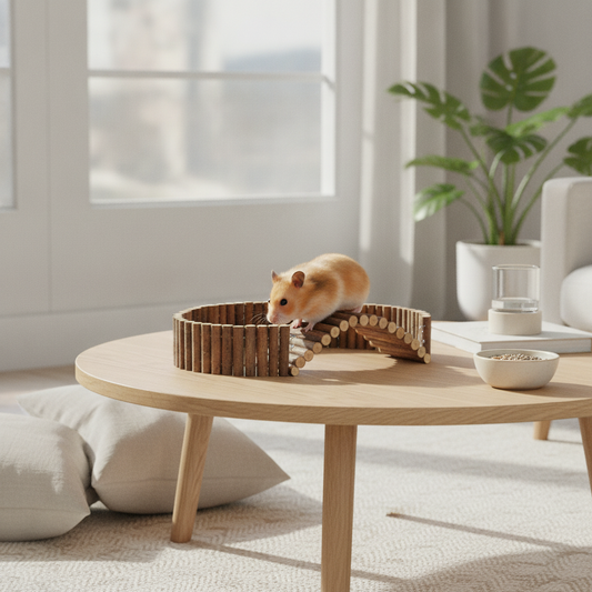 Natural Wood Hamster Ladder Bridge, Flexible Small Pet Fence Toy