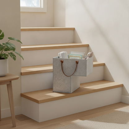 L-Shaped Felt Stair Basket, Space-Saving Storage Bag with Handles