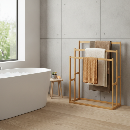Freestanding Bamboo Towel Rack, 3-Tier Blanket Ladder Stand