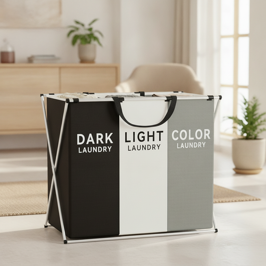 3-Section Laundry Hamper Sorter, Foldable Divided Basket