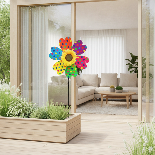 Sunflower Wind Spinner Garden Stake — Colorful Outdoor Pinwheel Yard Decor for Lawn & Patio