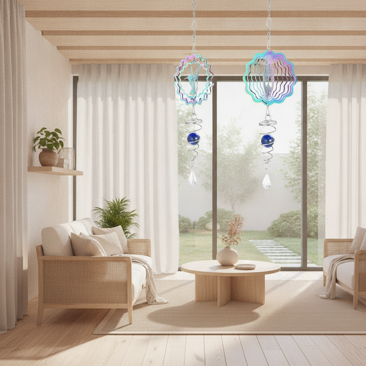 Gradient Wind Spinner with Crystal Spiral Tail and Gazing Ball