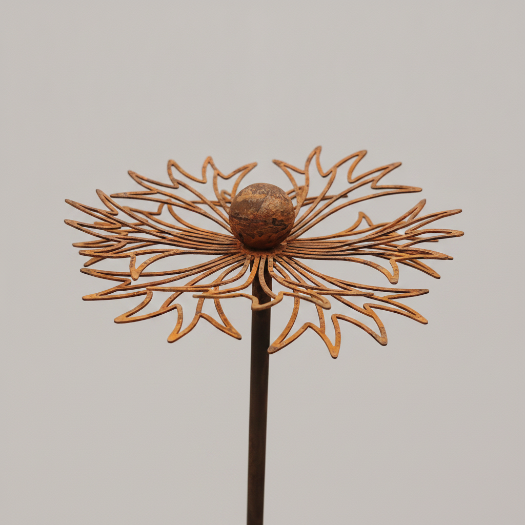Rustic Sunburst Metal Garden Stake — Rust-Finish Outdoor Yard Art Lawn Decor