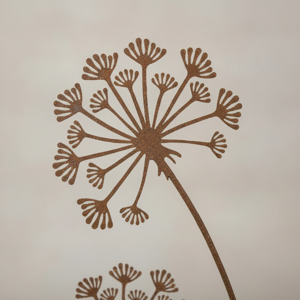 Metal Dandelion Garden Stake — Rustic Flower Yard Art, Outdoor Lawn & Garden Decor