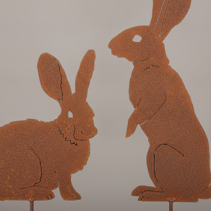 Rustic Metal Rabbit Garden Stake — Rusty Bunny Silhouette Yard Art for Outdoor Lawn Decor