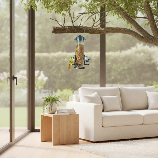 Hanging Outdoor Bird Feeder — Clear Tube Seed Feeding Container for Garden, Yard & Patio