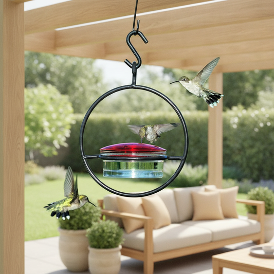 Hanging Hummingbird Feeder — Metal Ring Outdoor Nectar Drinker for Garden, Yard & Patio