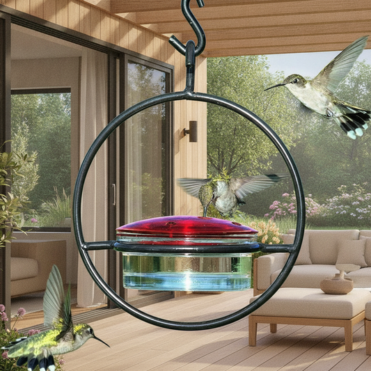 Hanging Hummingbird Feeder — Circular Outdoor Nectar Bird Drinker for Garden & Patio