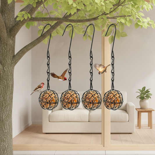 Hanging Suet Ball Bird Feeder Set — Metal Cage with Chain for Outdoor Garden Wild Birds