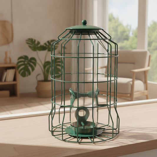 Squirrel-Proof Hanging Bird Feeder - Rust-Proof Metal Cage Tube