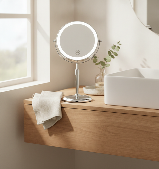 Lighted Makeup Mirror 10X Magnification 3 Color Modes Adjustable Stand
