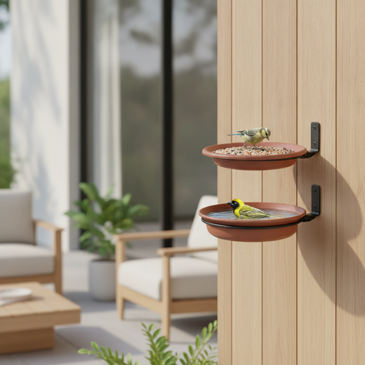 Tree-Mounted Bird Bath & Feeder Bowl Set — Wall Bracket Outdoor Bird Dish for Garden