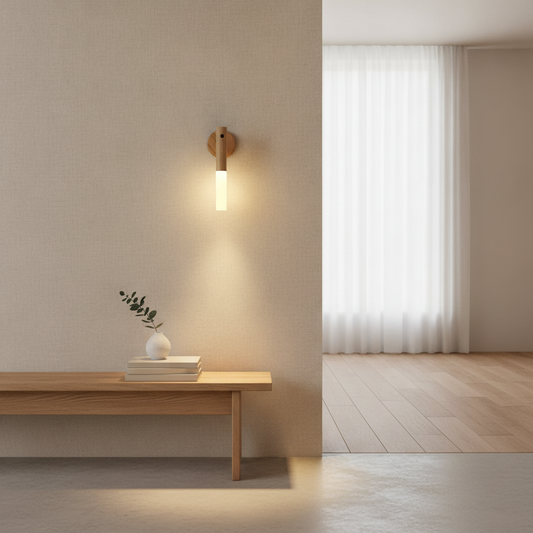 Wooden Motion Sensor Night Light — Rechargeable Magnetic LED Wall Light for Hallway & Bedroom
