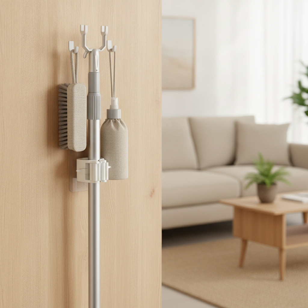 Self-Adhesive Mop and Broom Holder Wall-Mounted Organizer