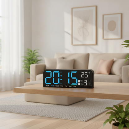 Large LED Digital Wall Clock with Date and Temperature