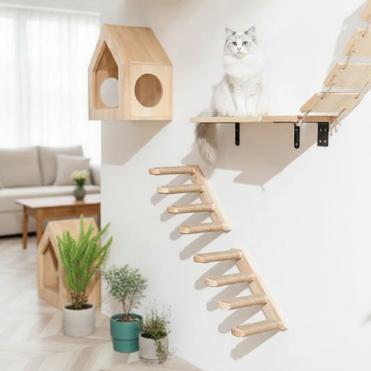 Wall-Mounted Cat Climbing Shelf 4-Step Stairway With Sisal
